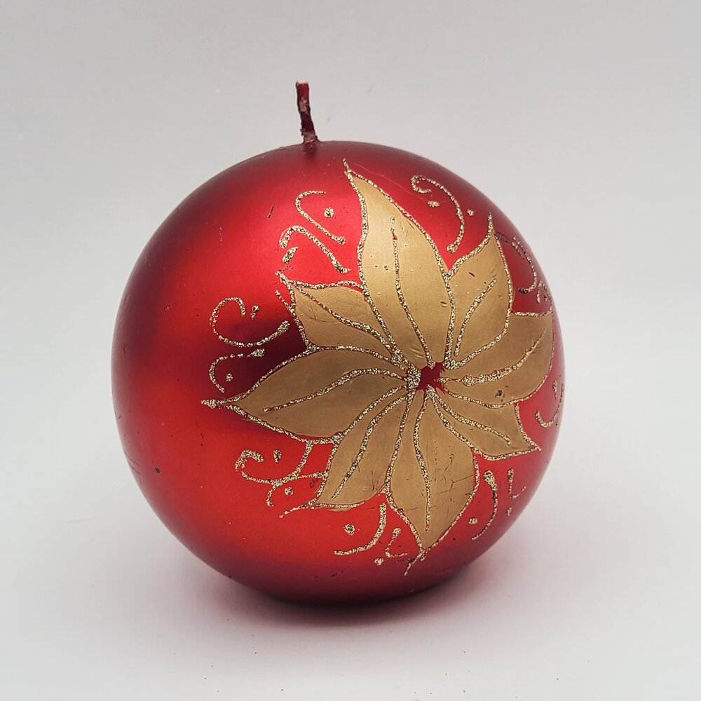 CLEARANCE Biedermann & Sons 4" 36 Hour Christmas Poinsettia Ornament Ball Candle